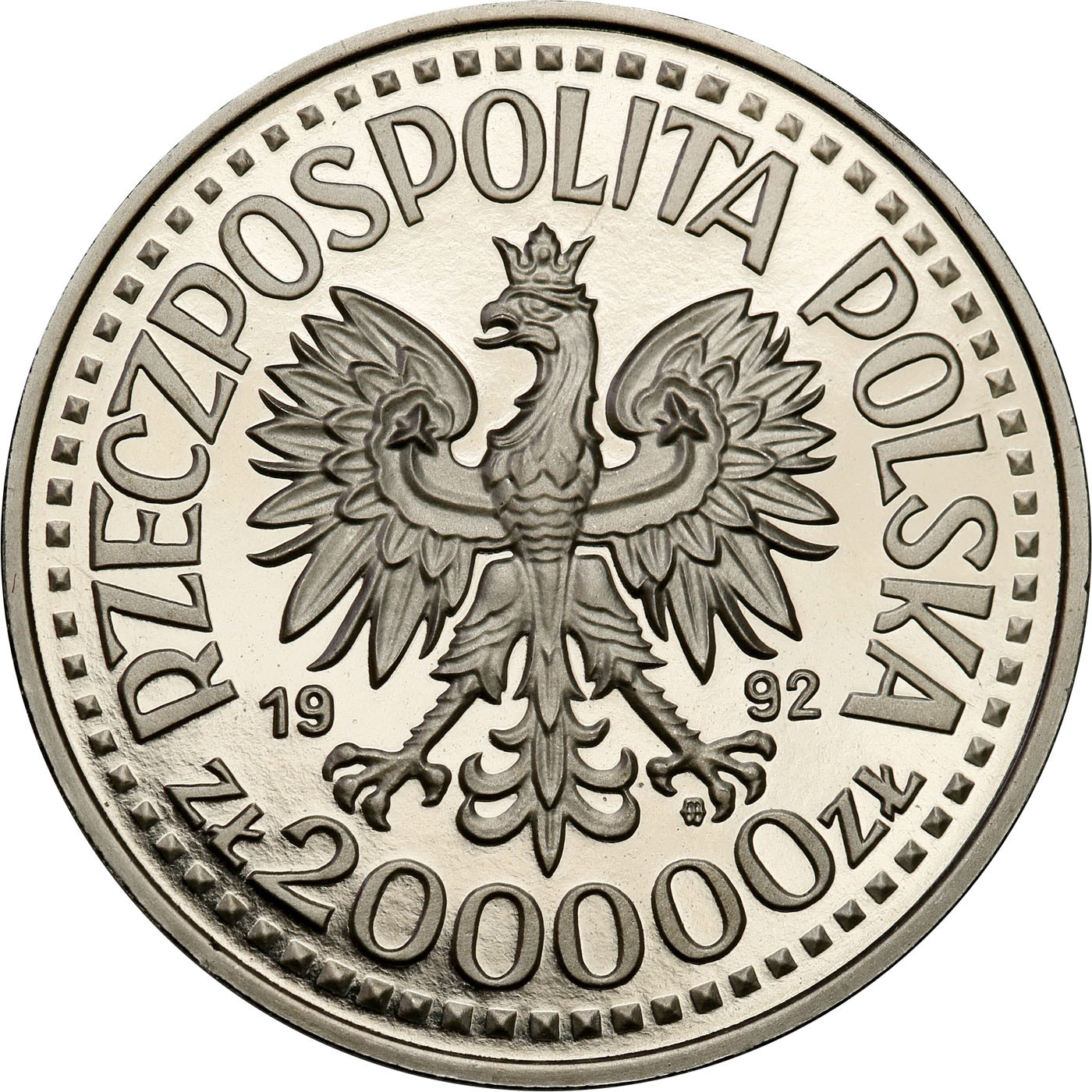 PRL. PRÓBA Nikiel 200 000 złotych 1992 – Władysław Warneńczyk - popiersie